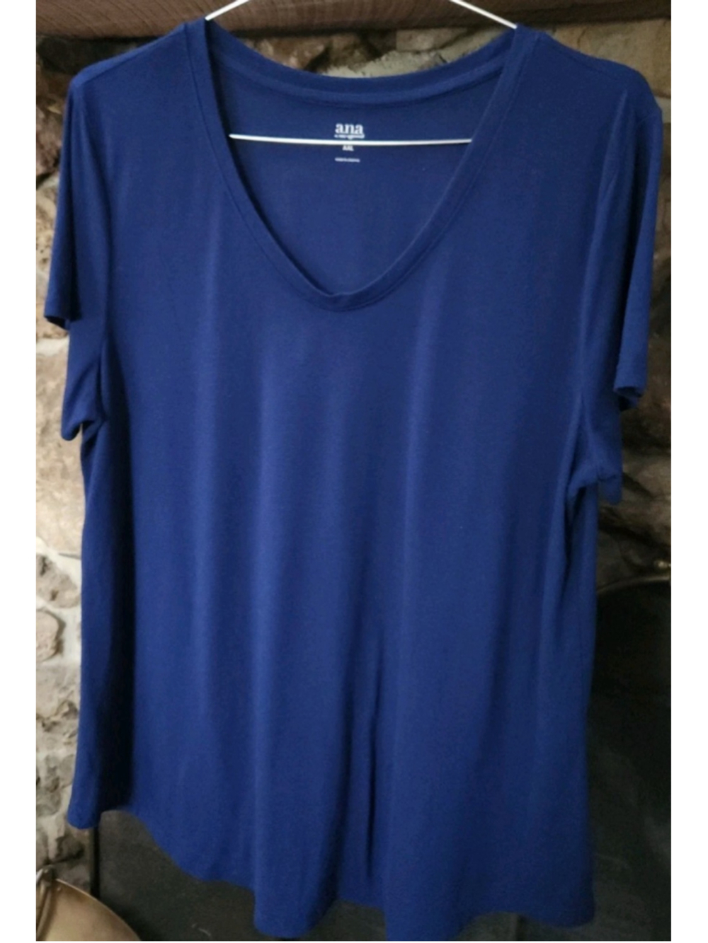 a.n.a A New Approach Womens Pullover T-Shirt 2XL Blue Short Sleeves V- Neck